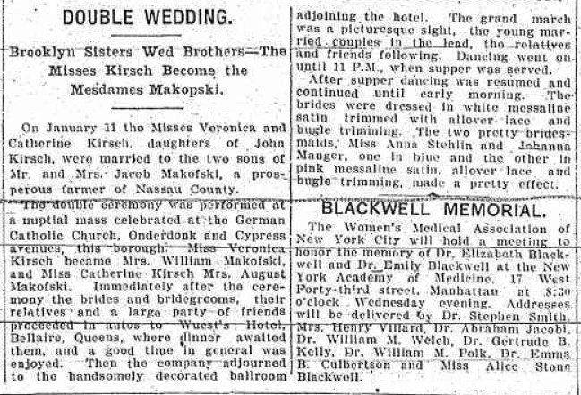 Makofske Bros marry Kirsch sisters 1911