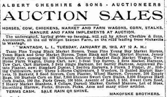 Makofske Bros 1913 auction