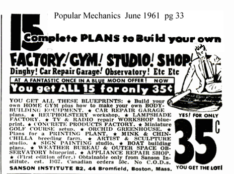Sanson Ad for builing plans for 35 cents