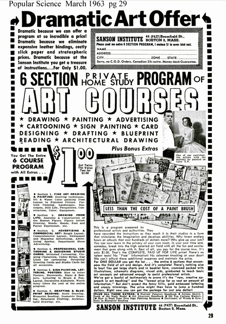 Sanson ad for art lessons 1963