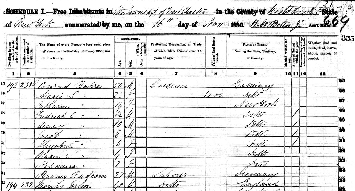 Bernard in 1850 Census