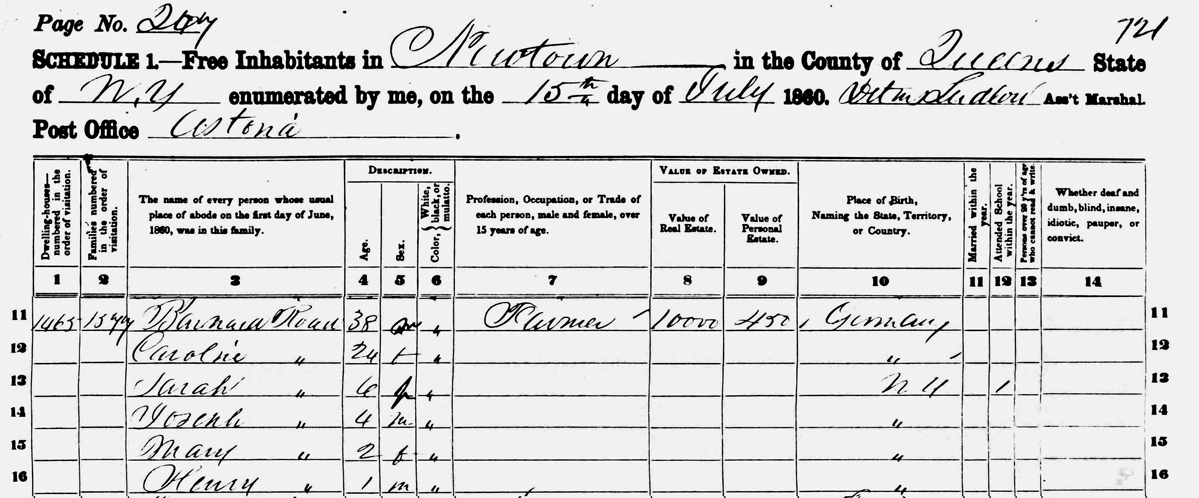 Bernard Rottkamp 1860 household census