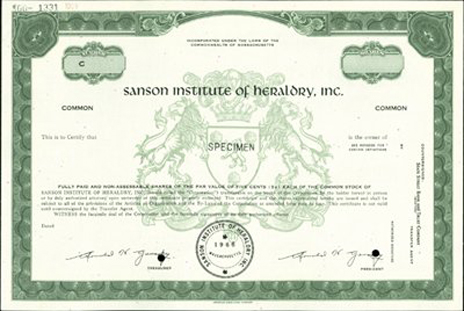 Sanson Institute stock certificate